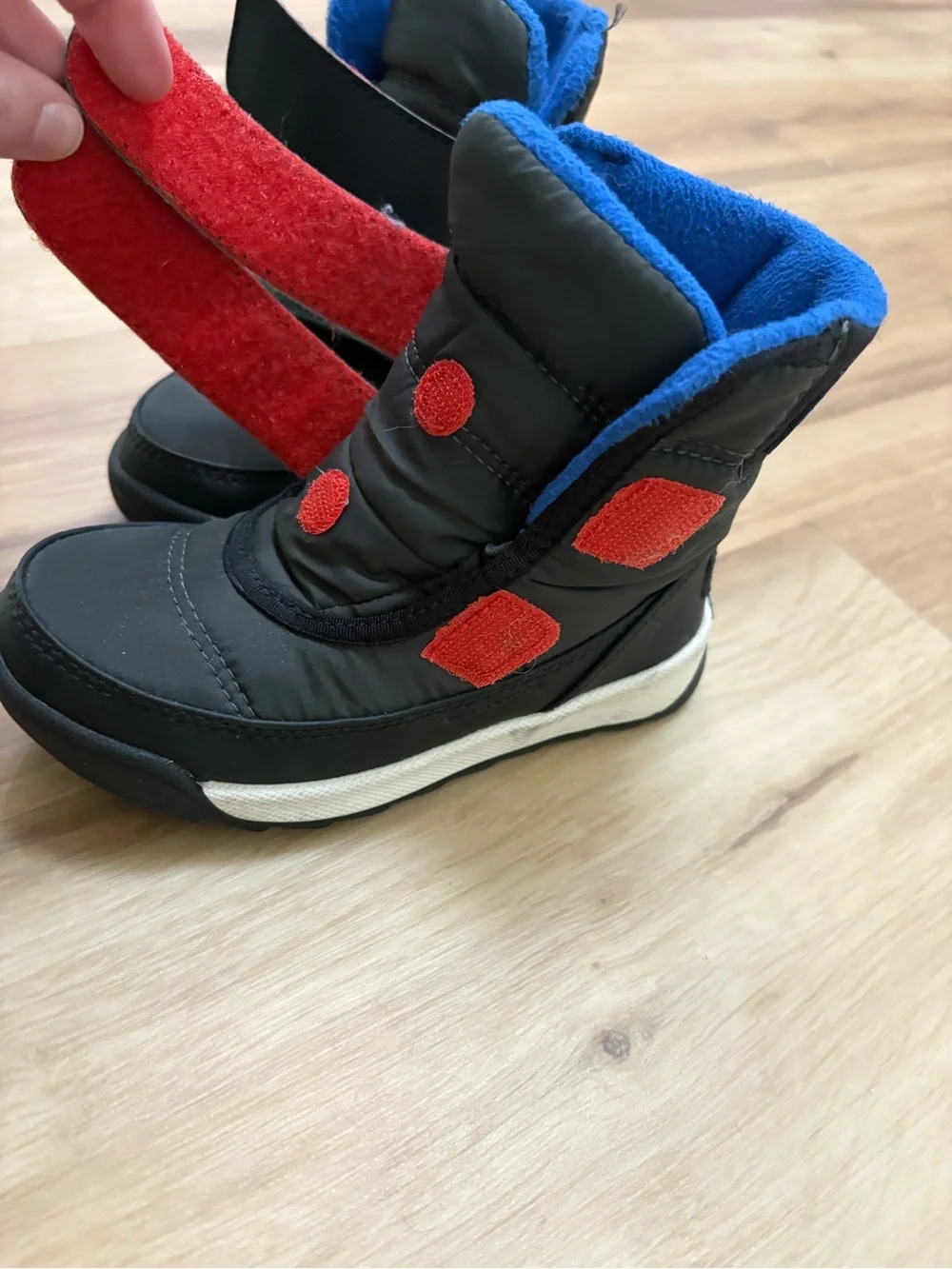 Sorel Kids Black Boots with Blue Fleece Lining